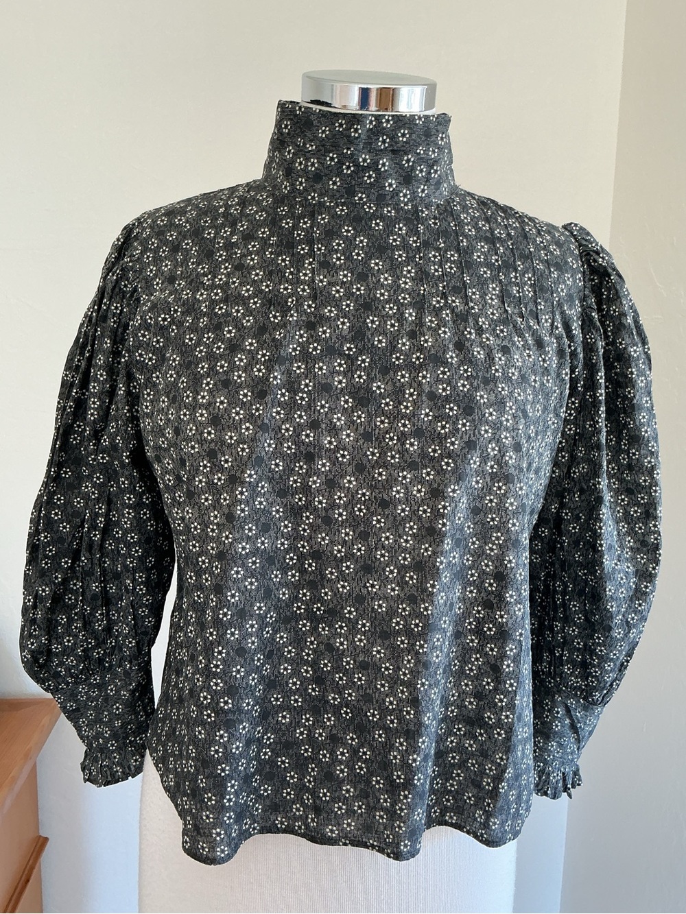 LoveShackFancy Floral High Neck Puff Sleeve Floral Blouse - Size Small